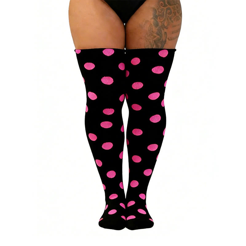 Polka Dots Heart Striped Thigh High Socks - Rose - One Size - image 8