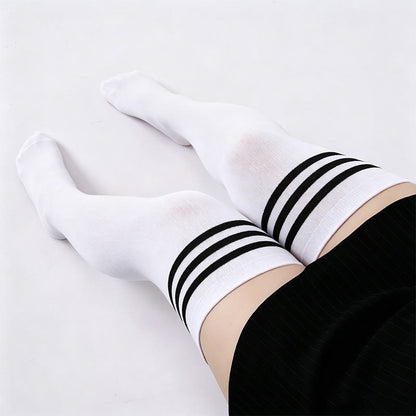 Three Bar Stripes Thigh High Socks(2 Pairs) - White - One Size - image 2