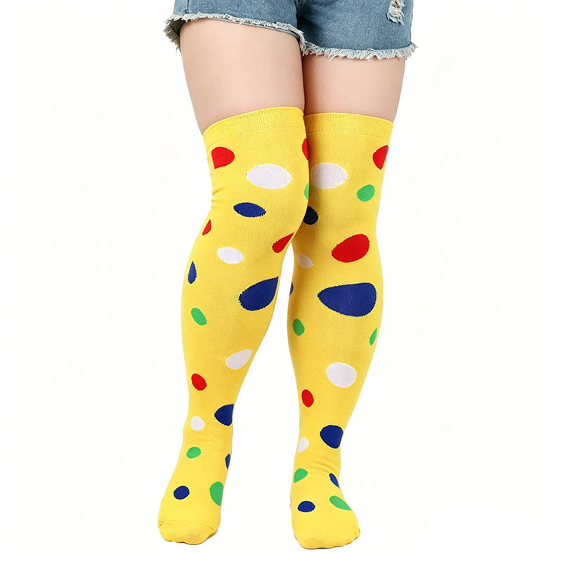 Polka Dot Thigh High Socks(3 Pairs) - Yellow - One Size - image 7