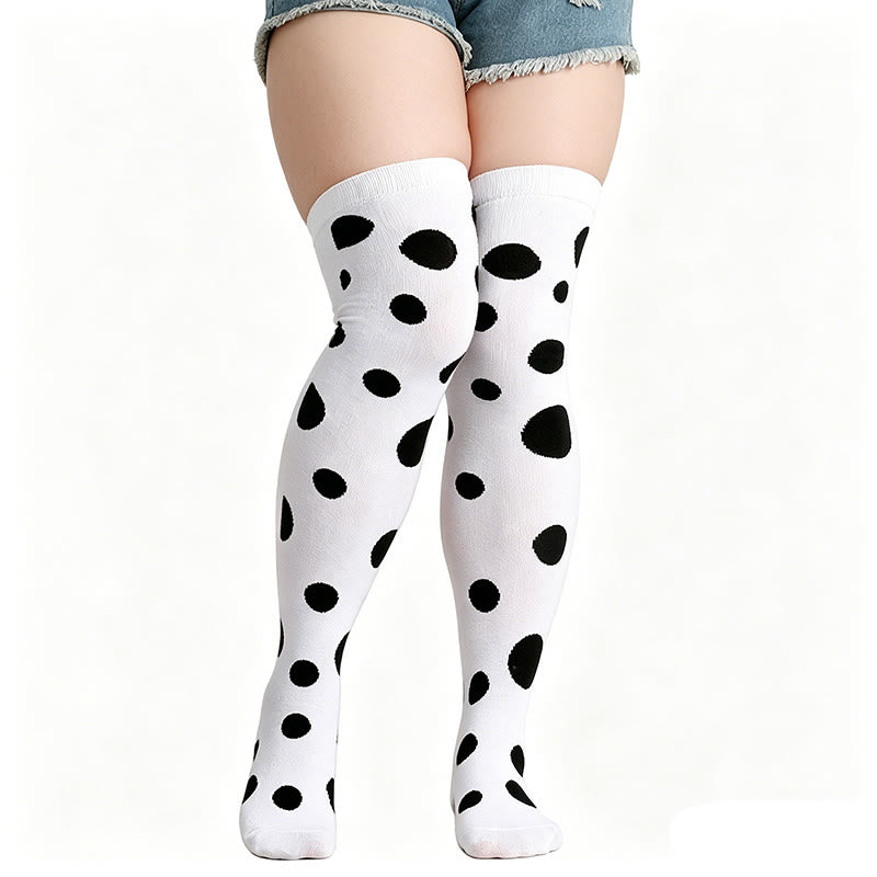 Polka Dot Thigh High Socks(3 Pairs) - White - One Size - image 4