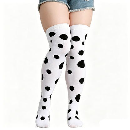 Polka Dot Thigh High Socks(3 Pairs) - White - One Size - image 4
