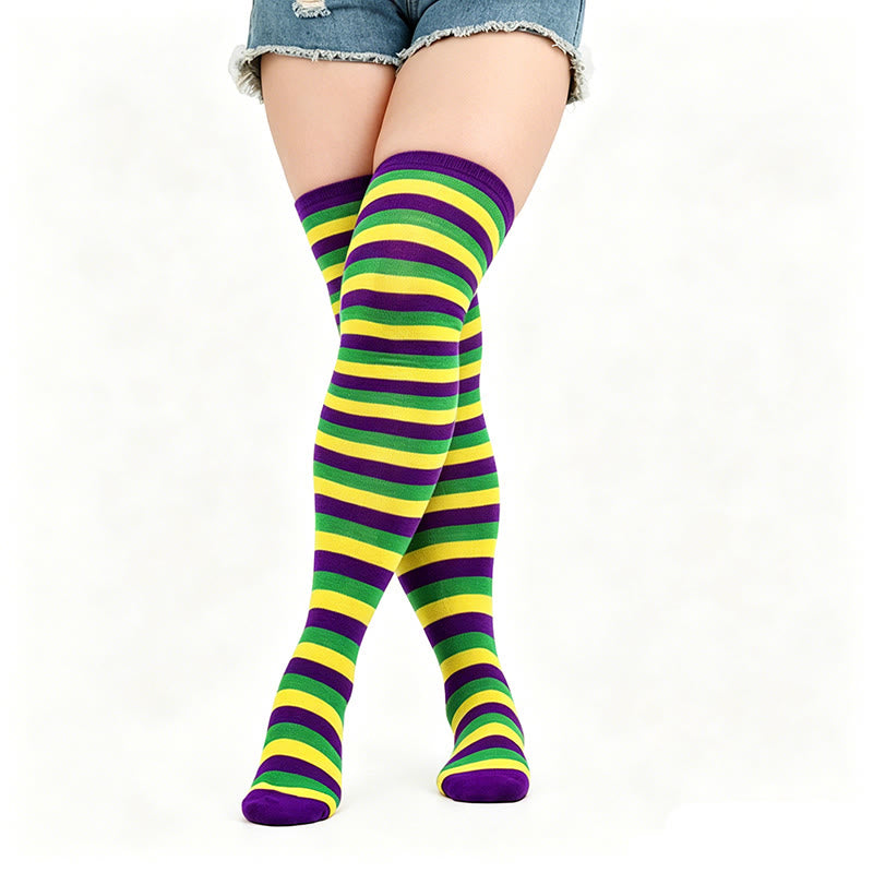 Star Stripe Thigh High Socks(3 Pairs) - B - One Size - image 3