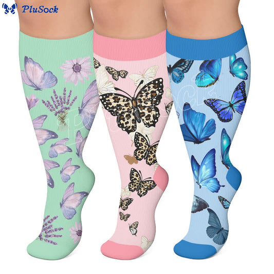 Plus Size Pastel Floral Butterfly Compression Socks - image 0