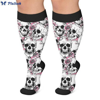 Plus Size Gothic Rose Skull Compression Socks - image 4