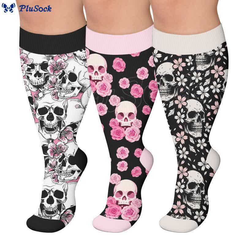 Plus Size Gothic Rose Skull Compression Socks - image 0