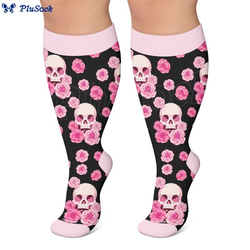 Plus Size Gothic Rose Skull Compression Socks - image 2