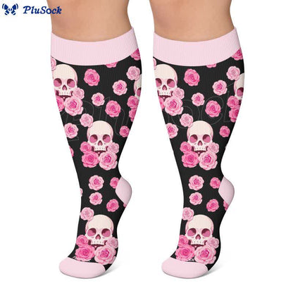 Plus Size Gothic Rose Skull Compression Socks - image 2