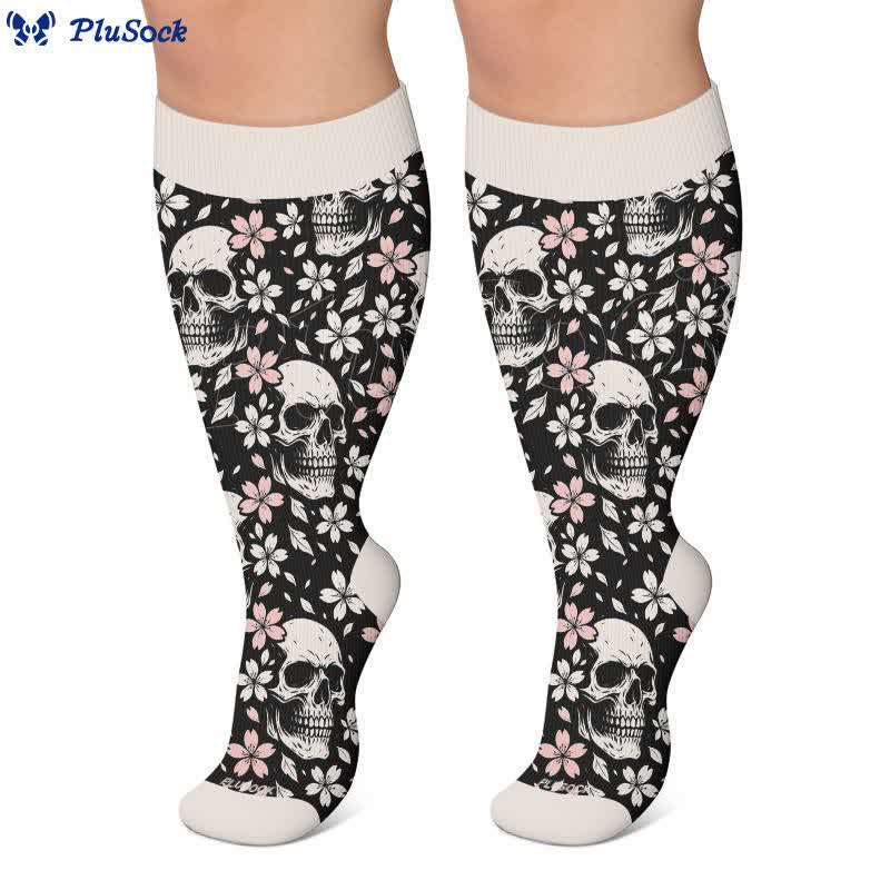 Plus Size Gothic Rose Skull Compression Socks - image 3