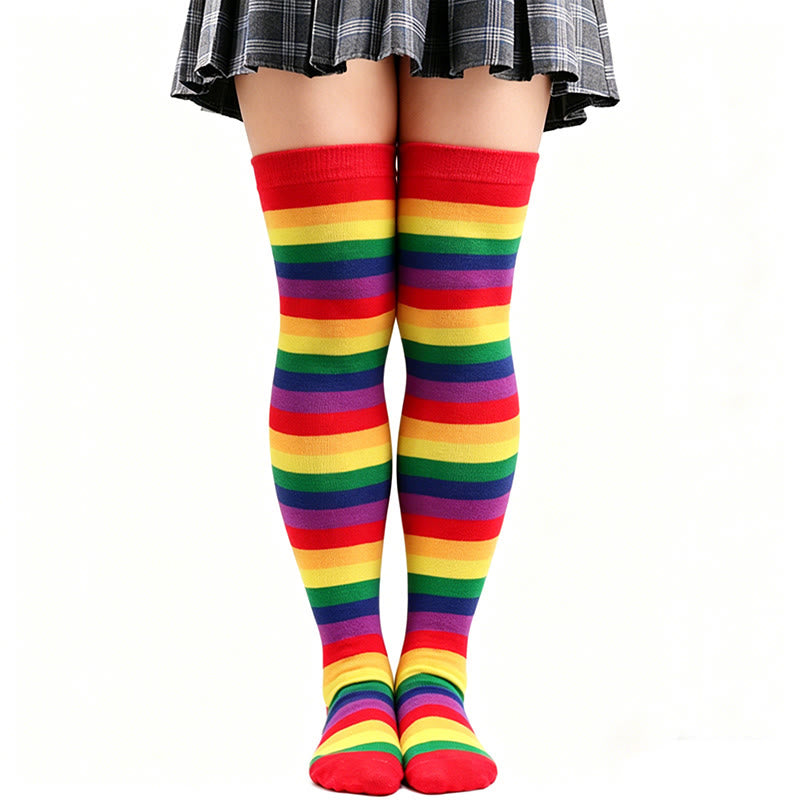 Rainbow Stripe Thigh High Socks - C - One Size - image 5