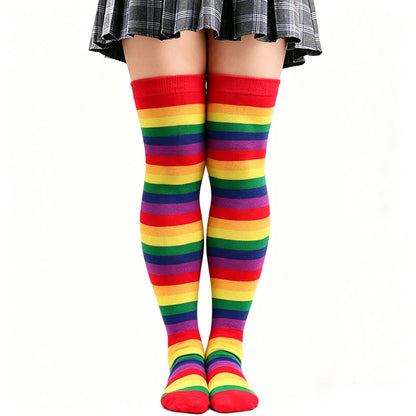 Rainbow Stripe Thigh High Socks - C - One Size - image 5