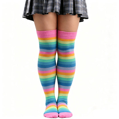 Rainbow Stripe Thigh High Socks - E - One Size - image 7