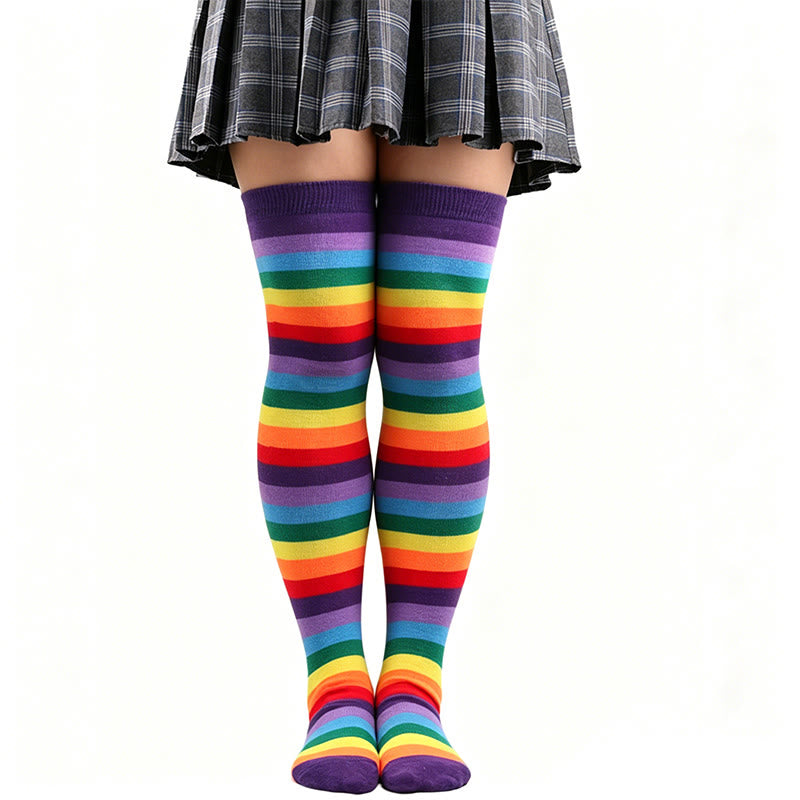 Rainbow Stripe Thigh High Socks - D - One Size - image 6