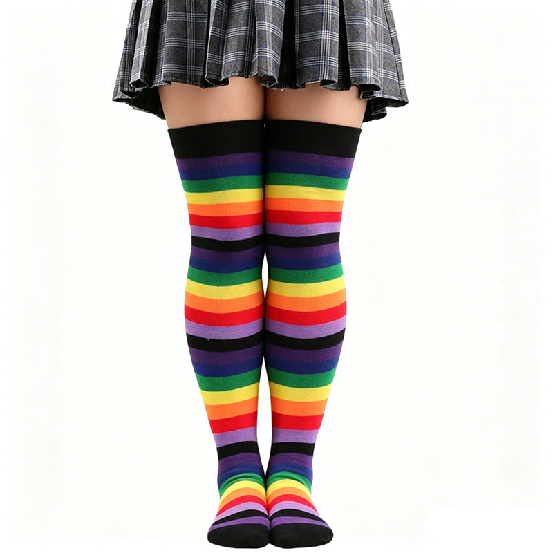 Rainbow Stripe Thigh High Socks - A - One Size - image 3
