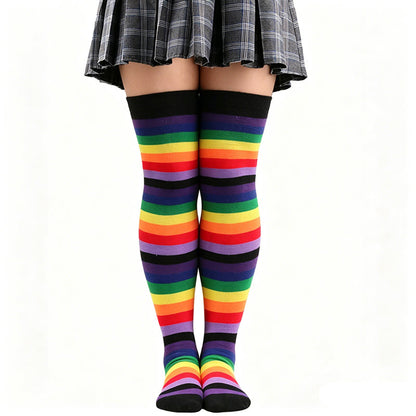 Rainbow Stripe Thigh High Socks - A - One Size - image 3
