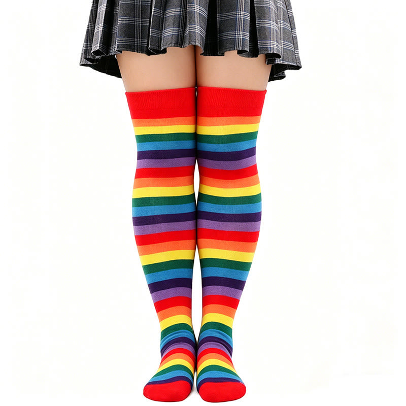Rainbow Stripe Thigh High Socks - F - One Size - image 8