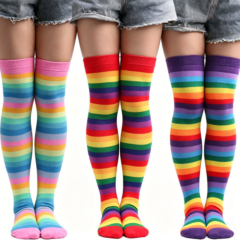 Rainbow Stripe Thigh High Socks - image 2