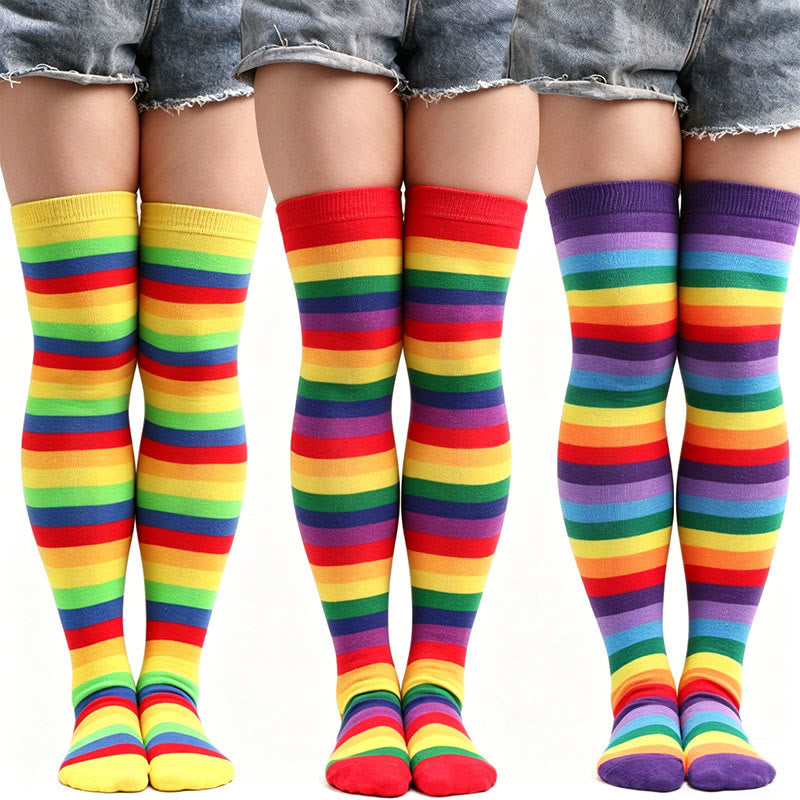 Rainbow Stripe Thigh High Socks - image 1