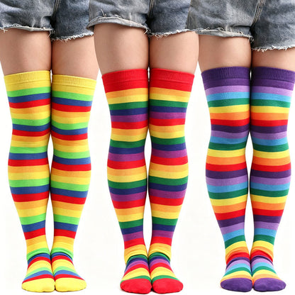 Rainbow Stripe Thigh High Socks - image 1