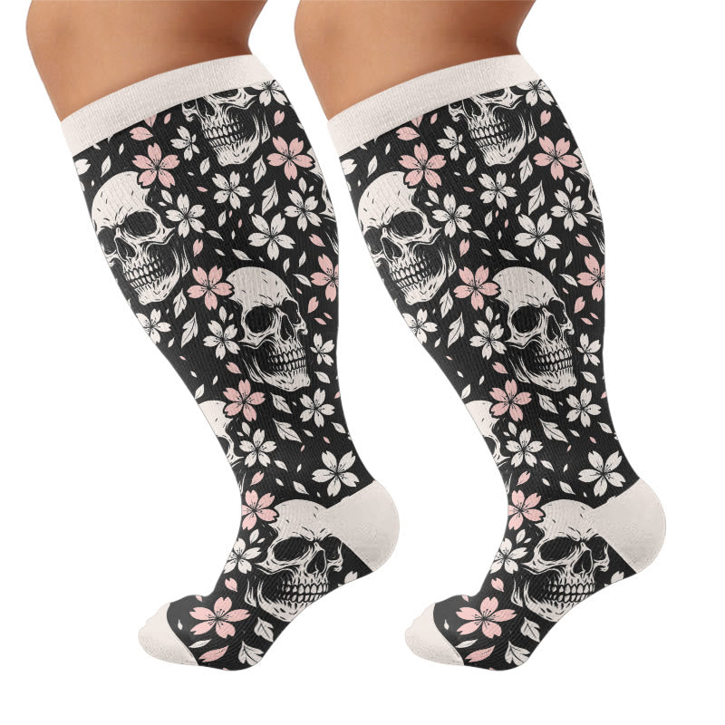 Plus Size Gothic Rose Skull Compression Socks - Black(1 Pair) - 4XL - image 6
