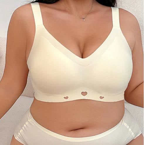Soft Seamless V Neck Wireless Bra - Beige - 4XL - image 0