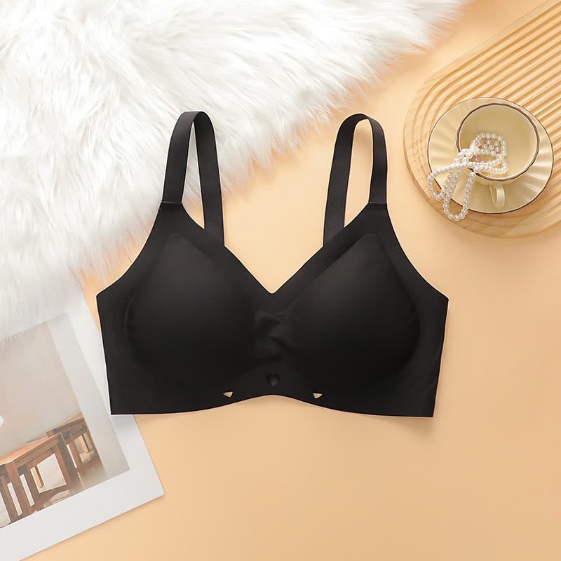 Soft Seamless V Neck Wireless Bra - Black - 4XL - image 5