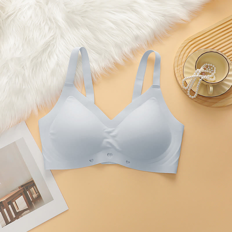 Soft Seamless V Neck Wireless Bra - Blue - 4XL - image 7