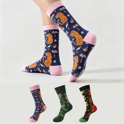 Forest Leopard Print Quarter Socks(3 Pairs) - Multicolor - EU38-45(US5-11) - image 0