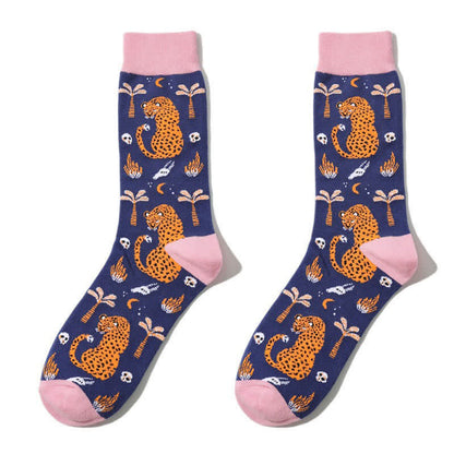 Forest Leopard Print Quarter Socks(3 Pairs) - Pink - EU38-45(US5-11) - image 3