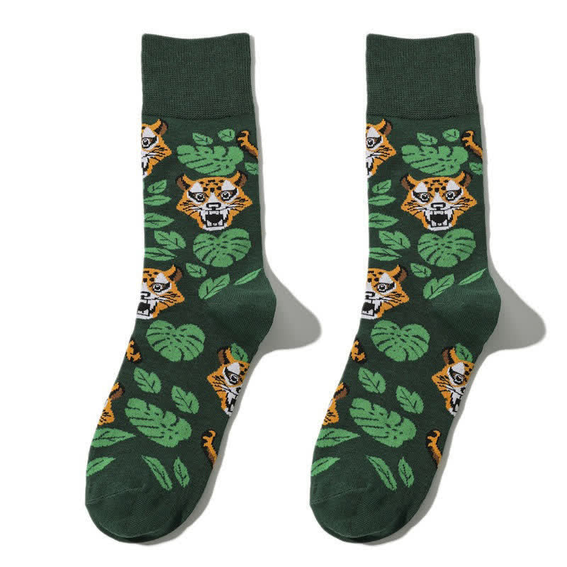 Forest Leopard Print Quarter Socks(3 Pairs) - Green - EU38-45(US5-11) - image 2