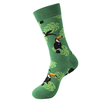 Tropical Bird Quarter Socks(3 Pairs) - Green - EU38-45(US5-11) - image 1