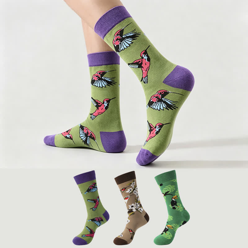 Tropical Bird Quarter Socks(3 Pairs) - Multicolor - EU38-45(US5-11) - image 0