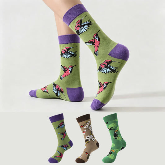 Tropical Bird Quarter Socks(3 Pairs) - Multicolor - EU38-45(US5-11) - image 0