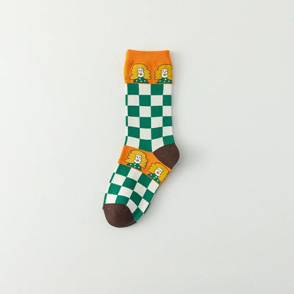 Funny Cartoon Grid quarter Socks (4 Pairs) - Coffee - EU36-40(US3-7) - image 5