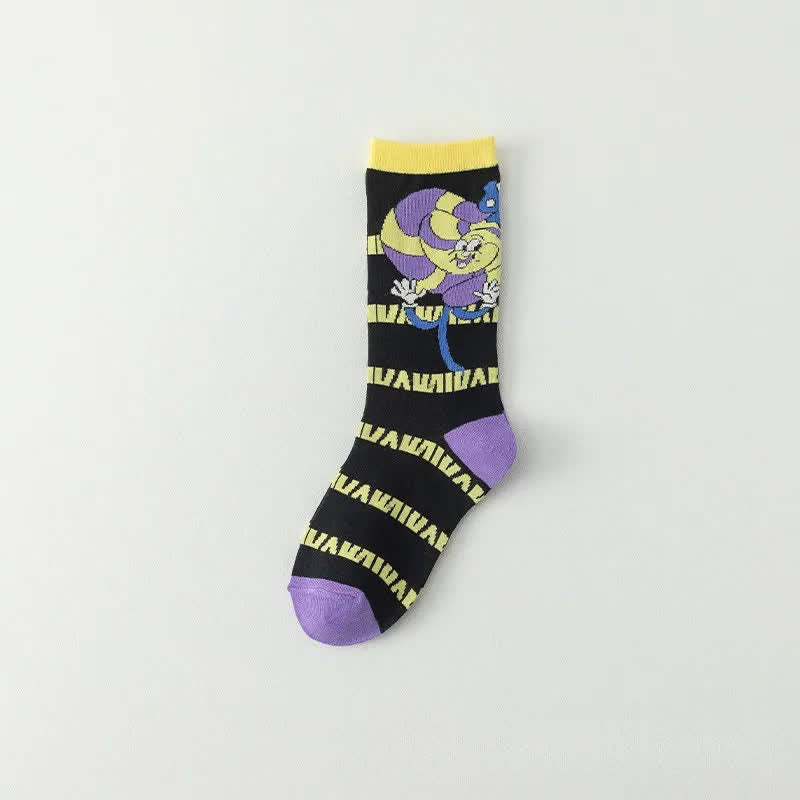 Funny Cartoon Grid quarter Socks (4 Pairs) - Purple - EU36-40(US3-7) - image 4