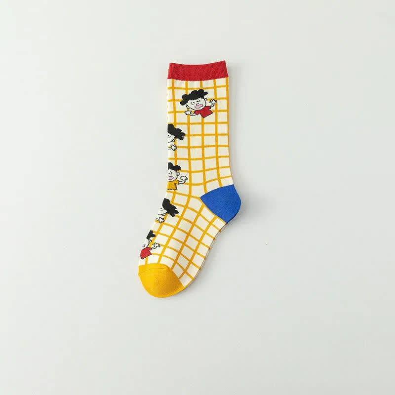 Funny Cartoon Grid quarter Socks (4 Pairs) - Orange - EU36-40(US3-7) - image 3