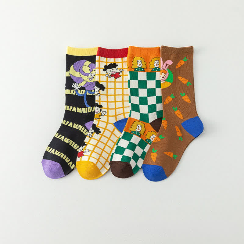 Funny Cartoon Grid quarter Socks (4 Pairs) - image 1