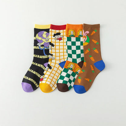Funny Cartoon Grid quarter Socks (4 Pairs) - image 1