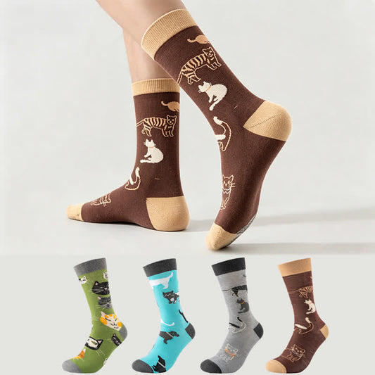 Cute Cat Quarter Socks(4 Pairs) - Multicolor - EU38-45(US5-11) - image 0