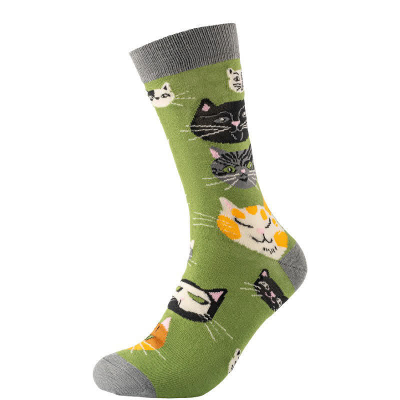 Cute Cat Quarter Socks(4 Pairs) - Green - EU38-45(US5-11) - image 2