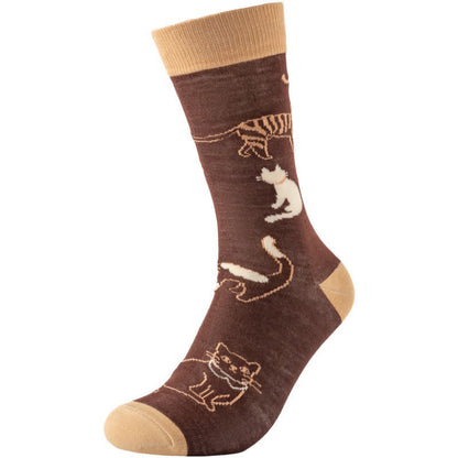 Cute Cat Quarter Socks(4 Pairs) - Coffee - EU38-45(US5-11) - image 1