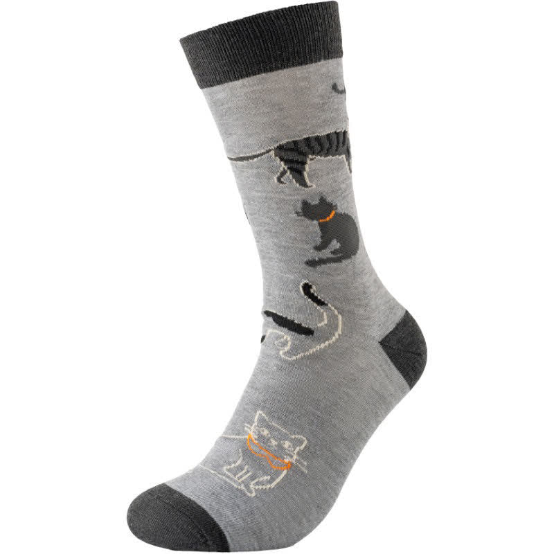 Cute Cat Quarter Socks(4 Pairs) - Grey - EU38-45(US5-11) - image 3