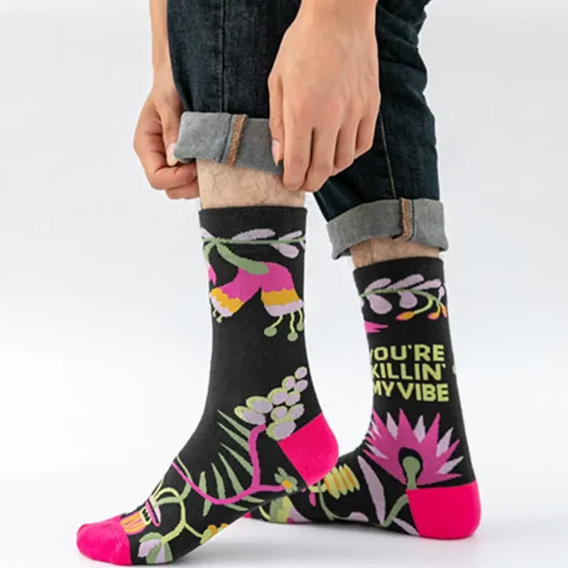 Funny Colorful Floral Pattern Quarter Socks(5 Pairs) - image 2