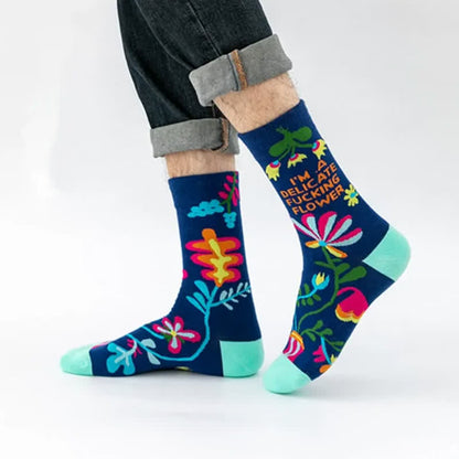Funny Colorful Floral Pattern Quarter Socks(5 Pairs) - image 1