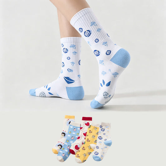 Sweet Cute Pattern Daily Quarter Socks (5 Pairs) - image 0