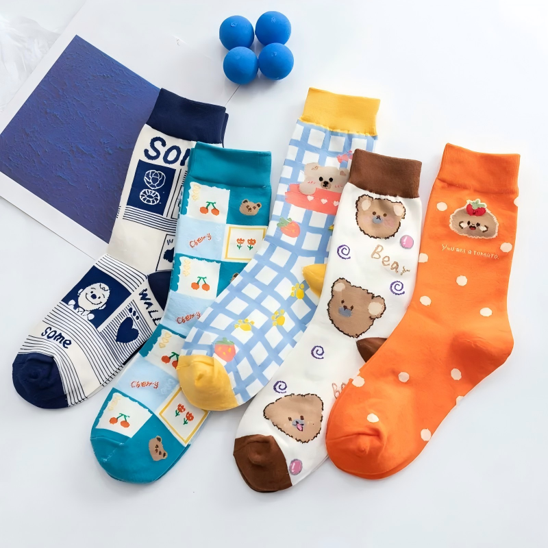 Cute Animal Quarter Socks (5 Pairs) - Multicolor - EU35-41(US2-7.5) - image 1