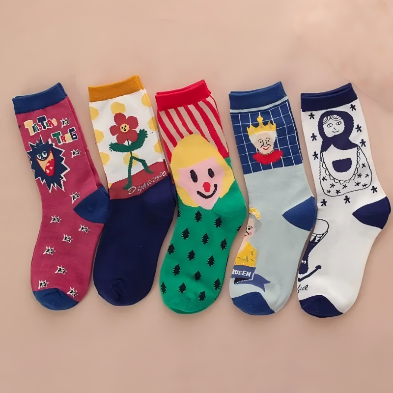 Fun Graphic Quarter Socks(5 Pairs) - Multicolor - EU35-41(US2-7.5) - image 1