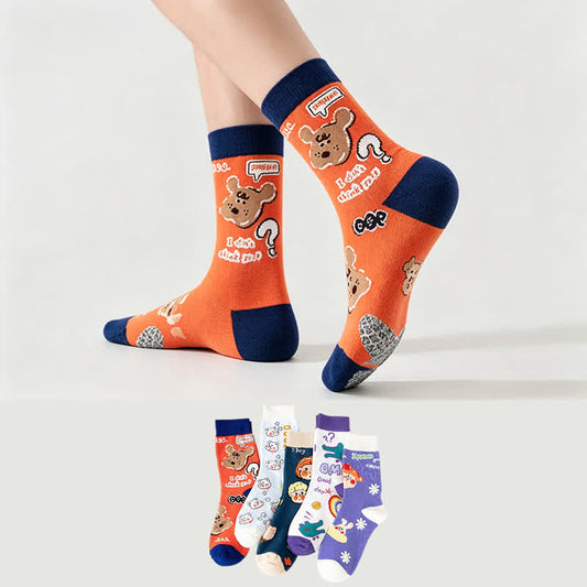 Cute Bear Print Quarter Socks(5 Pairs) - image 0