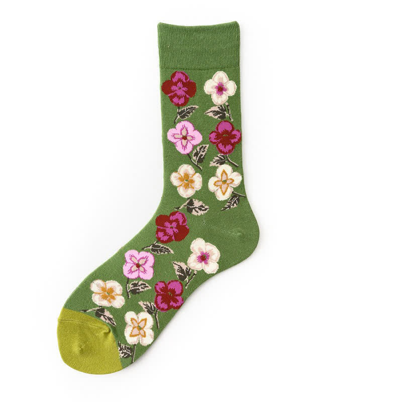 Floral Colorblock Quarter Socks(5 Pairs) - Light Green - EU36-43(US3-9) - image 3