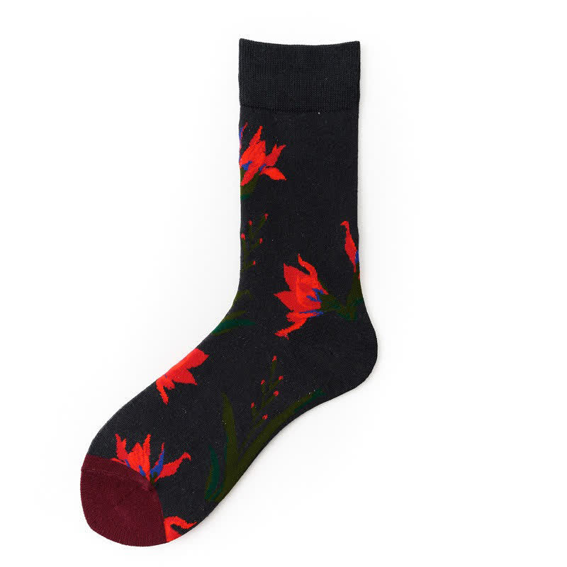 Floral Colorblock Quarter Socks(5 Pairs) - Black - EU36-43(US3-9) - image 2