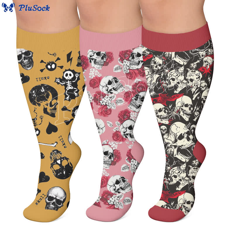 Plus Size Colorblock Skull Compression Socks - image 0
